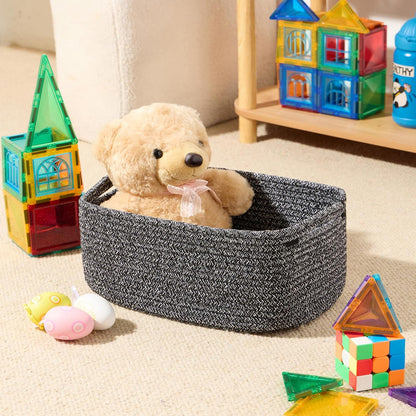 MiniArk Small Storage Baskets for Organizing | Closet Organizer Bins | Shelf Toy Basket | Woven Rope Baskets | Cube Decorative Box | Shallow Basket | L11.5xW7.5xH4.7| Brown