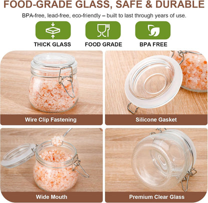 17oz Airtight Glass Jars, 6 Pack Clamp Lid Canisters, Small Food Storage Containers for Spices, Nuts, Snacks, Canning Jar for Jams & Pickling, Pantry Organization