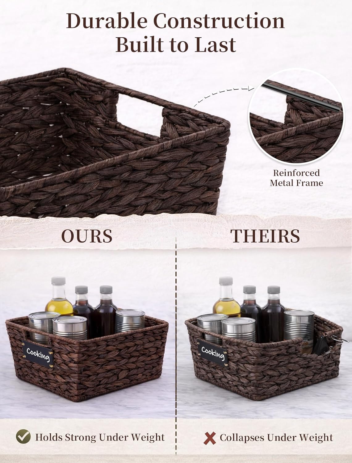 Pantry Organizers and Storage, Water Hyacinth Storage Baskets for Shelves, Natural Baskets for Organizing, Pantry Baskets with Chalkboard Labels and Marker