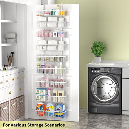 Moforoco White Over The Door Pantry Organizer, Pantry Organization and Storage, Metal Hanging Spice Rack Shelves Door, Seasoning Shelves, Laundry Room Organization, House and Kitchen Essentials