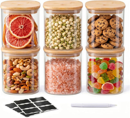 SENTVEND 37 Oz Glass Storage Jars with Bamboo Lids - 6 Pack Clear Glass Canisters Square Airtight Stackable Ideal for Pantry Storage Containers Organizers Great for Storing Oats Coffee Beans Nuts etc