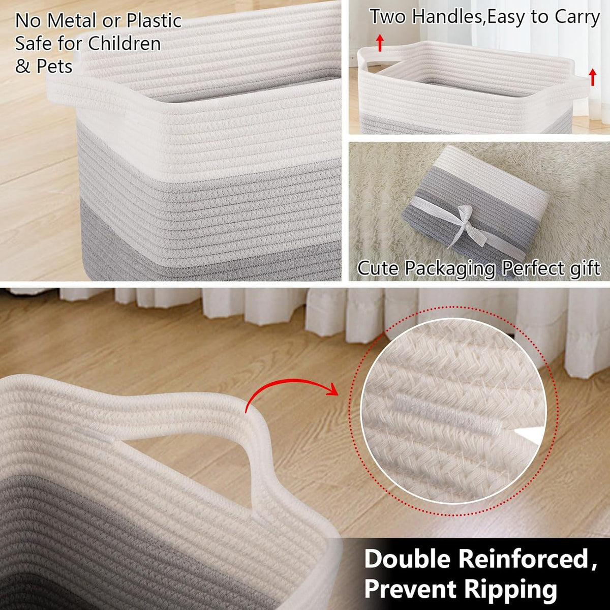 OIAHOMY Storage Basket, Woven Baskets for Storage, Cotton Rope Basket for toys,Towel Baskets for Bathroom - Pack of 3, Gradient Yellow