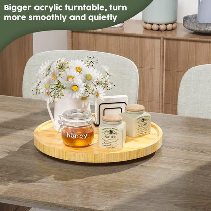 Lazy Susan Organizer, 10 Inch Non-Skid Bamboo Turntable Organizer for Salt Pepper Olive Oil and Spices Next to Stove, Wooden Lazy Susan for Table or Kitchen Countertop Organizer