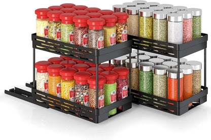 Pull Out Spice Rack Organizer for Cabinet, Slide Out Spice Racks Organizer, Spice Cabinet Organizers, Cabinet Size Need:12'' Highx11'' Deepx5'' Wide,Hold 10 Spice Jar Each Tier-2Tier, Black