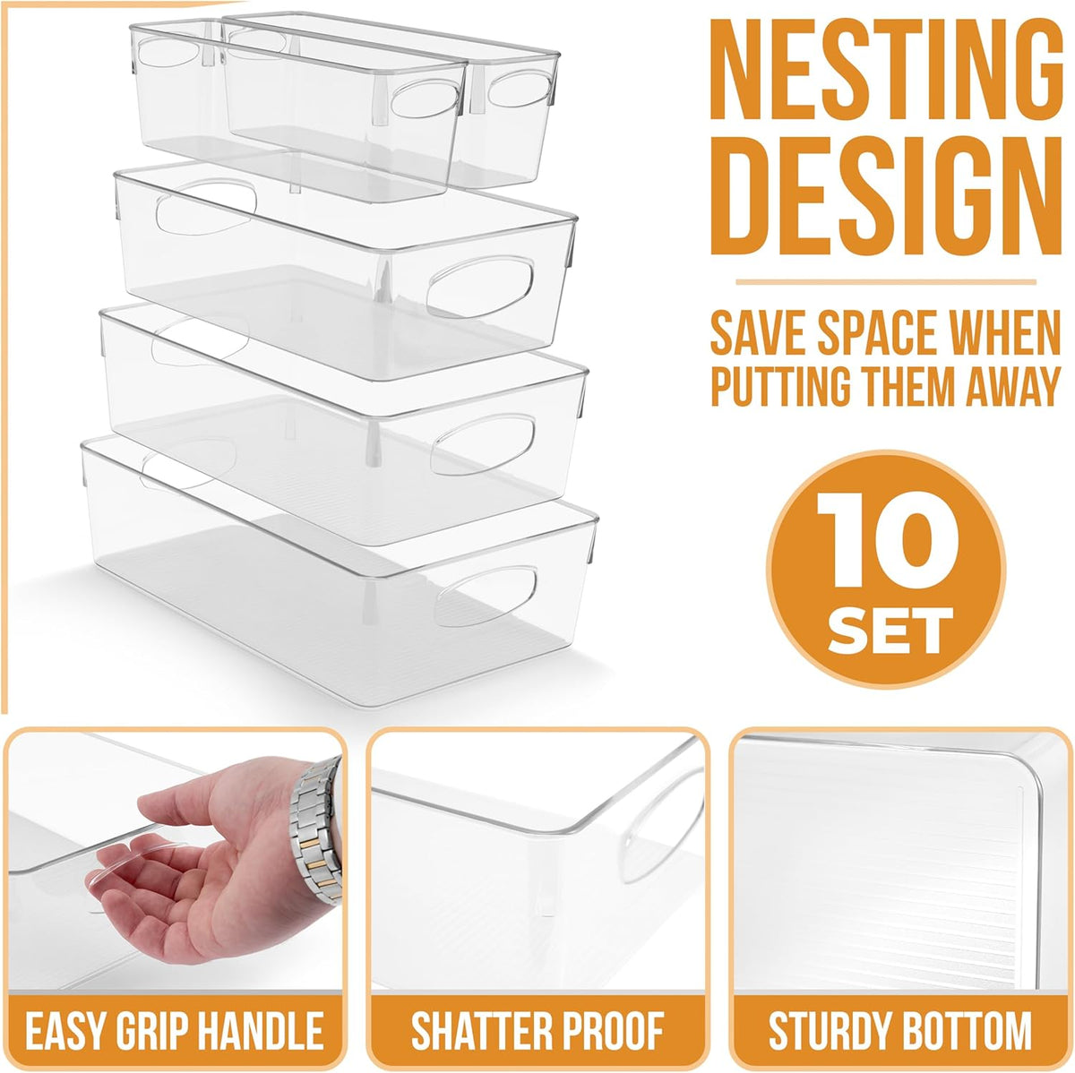 Sorbus Small Clear Plastic Storage Bins for Organizing, Clear Organizer Bins with Handles, Plastic Storage Bins for Closet, Pantry, Fridge, Medicine Cabinet Organizer, Shelves, Freezer, Drawer