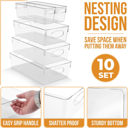 Sorbus Small Clear Plastic Storage Bins for Organizing, Clear Organizer Bins with Handles, Plastic Storage Bins for Closet, Pantry, Fridge, Medicine Cabinet Organizer, Shelves, Freezer, Drawer