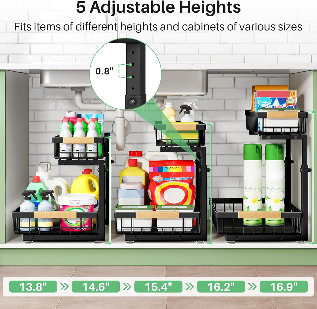 Kitstorack Under Sink Organizer, 2 Tier Under the Sink Storage, Slide out Pull out Cabinet Organizer Shelf, Metal Sliding Drawer for Kitchen Bathroom Pantry Closet Organization Rack, Black