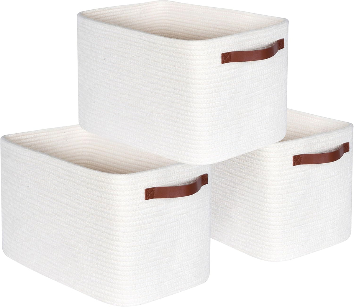 MINTWOOD Design 3-Pack Decorative Woven Storage Baskets for Shelves, Cube Bin Box for Organizing Books, Shoes, Dog Toys, Pantry Closet and Living Room Organizer, Oatmeal Brown