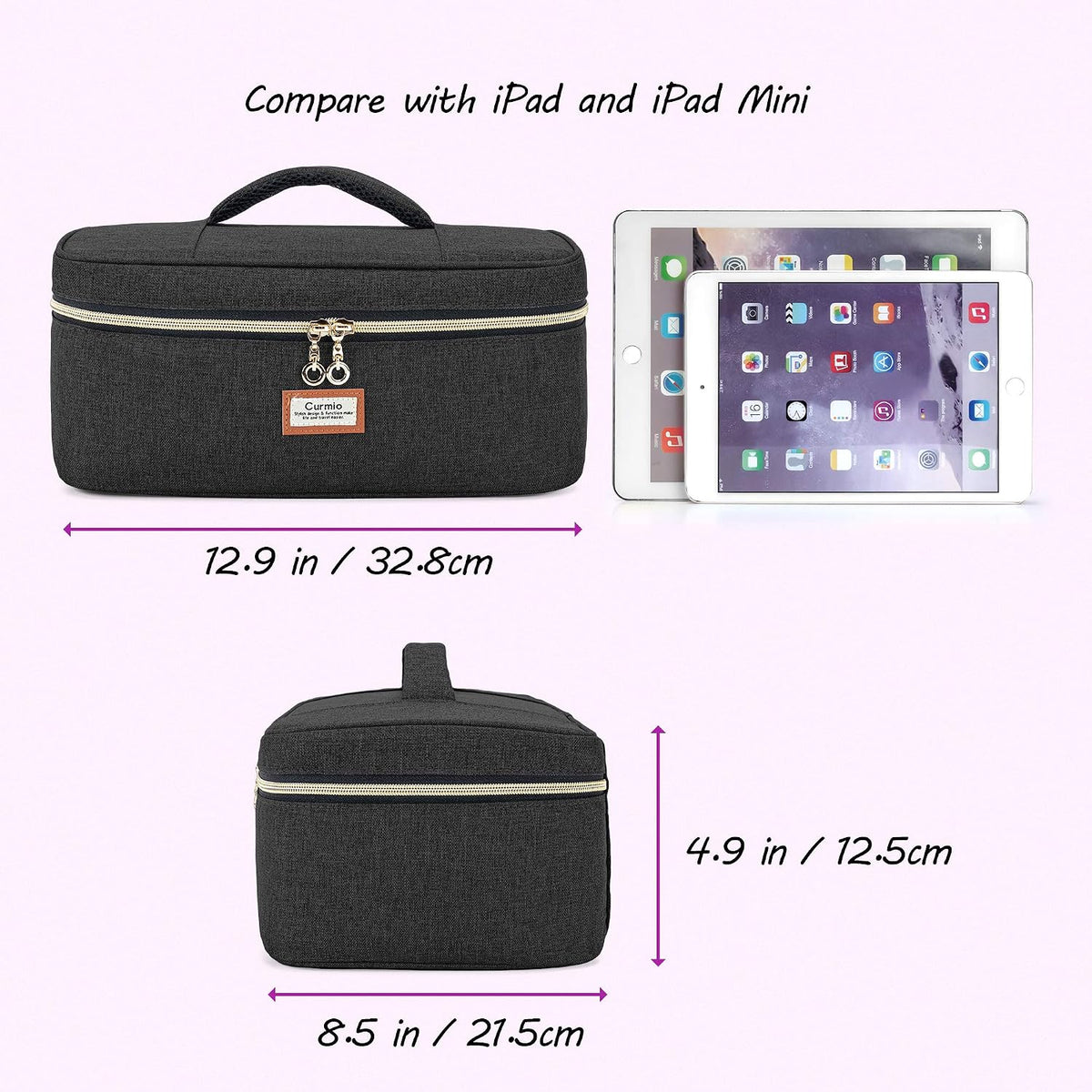 CURMIO Essential Oil Storage Case for 40 Bottles (5ml-30ml), Essential Oils Organizer Case with 2 Detachable Visible Pouches and Portable Handle, Patented Design, Gray (Bag Only)