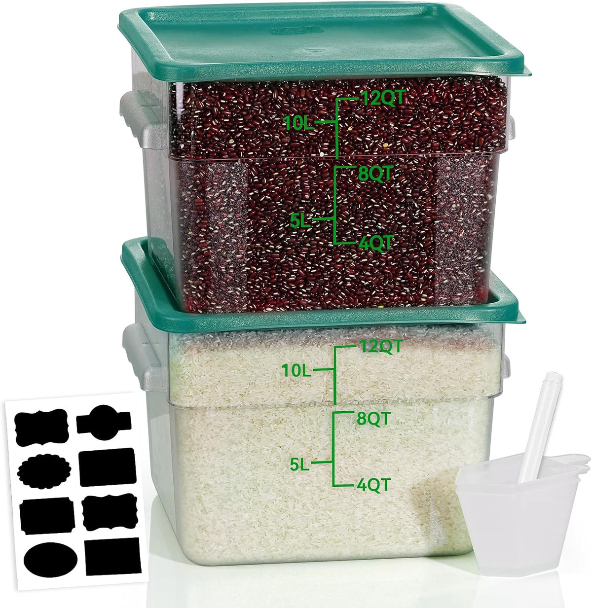 4QT NSF Food Storage Containers: 8 PCS [Food Grade][Hot&Cold Resistant] Commercial Clear Food Storage Containers with Lids for Restaurant Kitchen Proof Dough, Measuring Spoons Included(BPA FREE) - Colors A