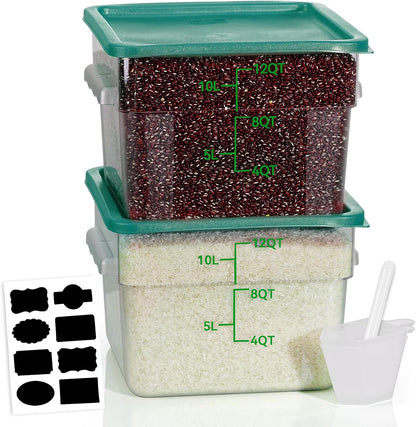 4QT NSF Food Storage Containers: 8 PCS [Food Grade][Hot&Cold Resistant] Commercial Clear Food Storage Containers with Lids for Restaurant Kitchen Proof Dough, Measuring Spoons Included(BPA FREE) - Colors A