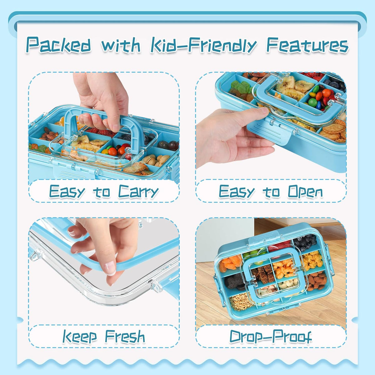 Xyptorix Snack Box Container for Kids - Adjustable 12-Compartment Snack Containers, Reusable Bento Box, Dishwasher Safe, BPA-Free, Perfect for School, Travel, Camping & Picnic, Ivory White