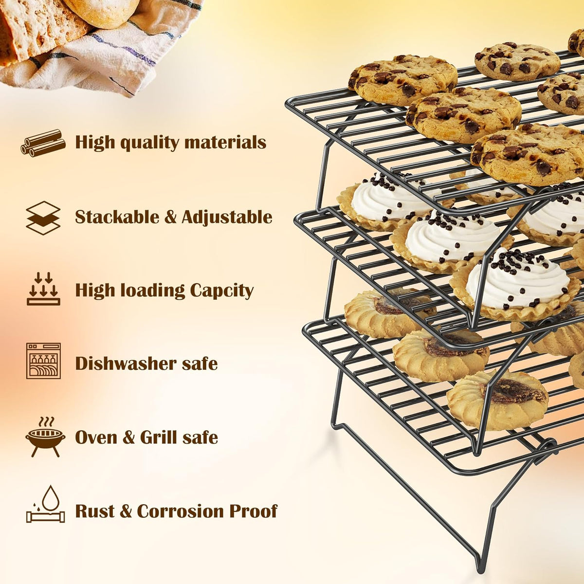 2PCS Cooling Racks for Cooking and Baking - 10" x 15"Heavy Duty Stainless Steel Wire Rack for Baking, Grilling, Roasting - Oven & Dishwasher Safe - Fits Jelly Roll Sheet Pan-Silver