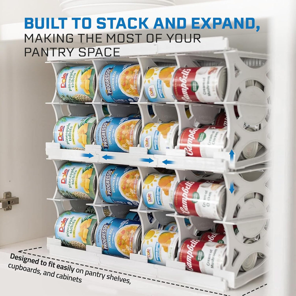 Shelf Reliance Cansolidator Pantry Plus - Can Organizer for Pantry, Stackable Soda Can Storage for Kitchen, Holds 60 Cans of Food or Soda
