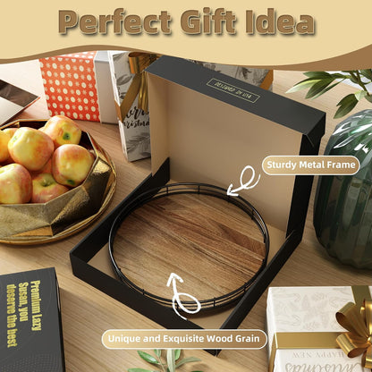Acacia Wood 13" Lazy Susan Turntable Organizer for Table Top, Farmhouse Round Wooden Lazy Susan for Cabinet Kitchen Centerpieces Coffee Table, for Condiments Spices, Bathroom Vanity Tray Decor