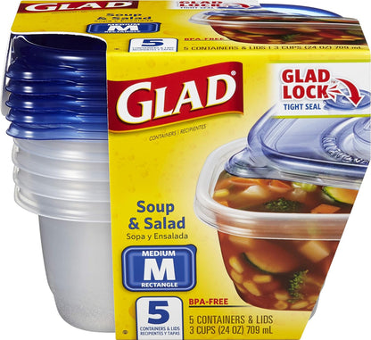 Glad GladWare XL Square Food Storage Containers with Lock Tight Lids, BPA-Free Family Size Plastic Containers for Leftovers, Meal Prep, and Freezer Storage, Dishwasher Safe, 104 Oz