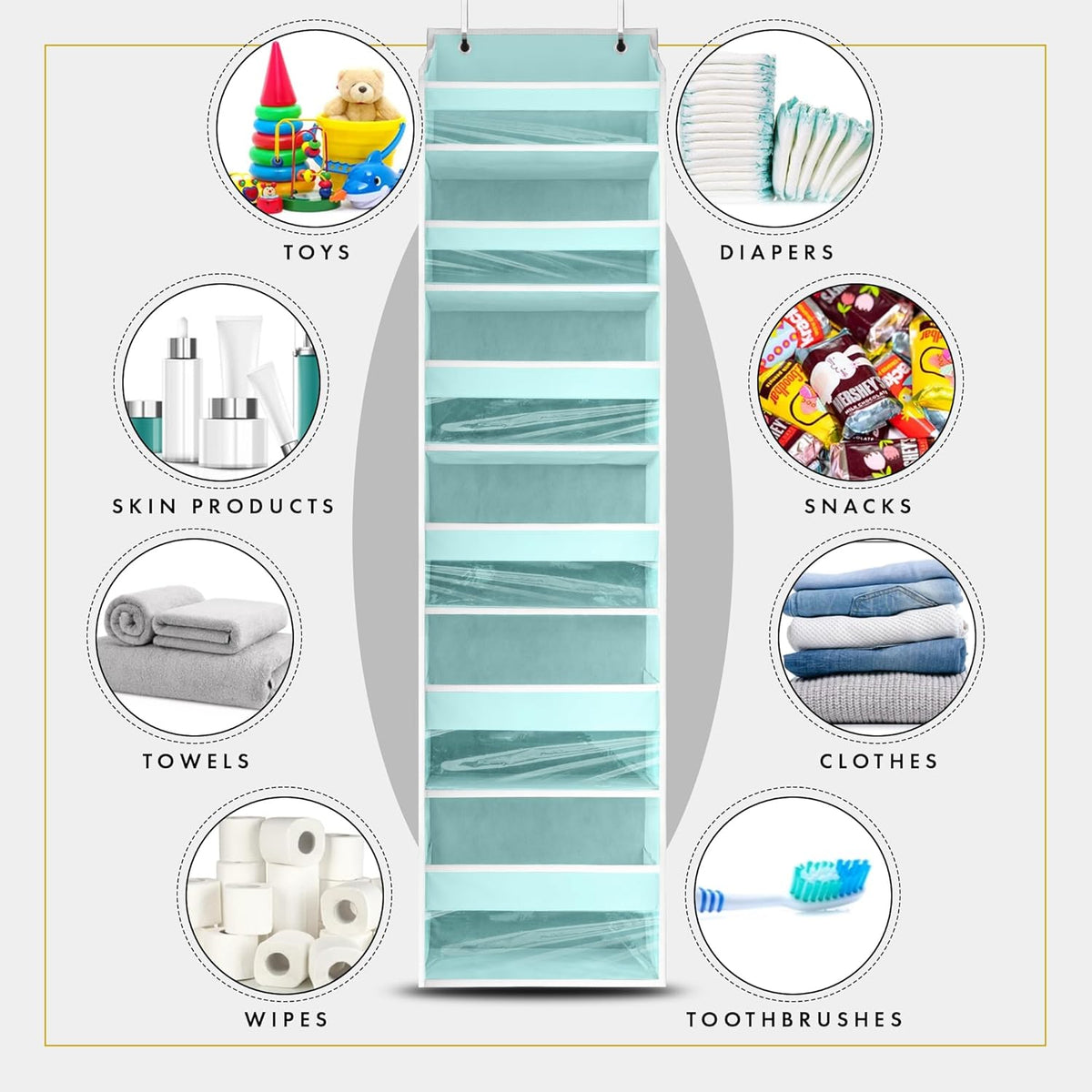 HOMELUX THEORY UPGRADED 6 Tiers Over The Door Organizer Hanging - 100D EXTRA THICK & 50lbs HUGE CAPACITY, 12 Side Mesh Pockets Over The Door Shoe Organizer, Hanging Closet Organizer (Ivory, 1pc)