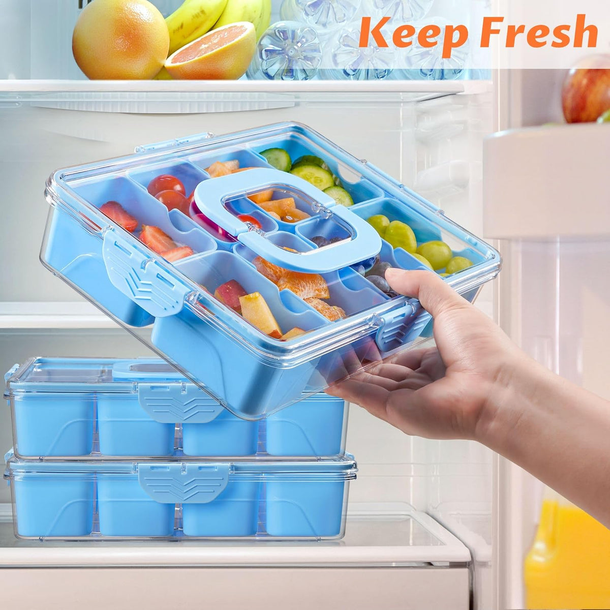 TCHZA Snackle Box Container, Dishwasher Safety - Divided Serving Tray with Lid and Handle, Charcuterie Board for Portable Snack Platters - Clear Organizer for Fruits Snacks,Perfect for Road Travel