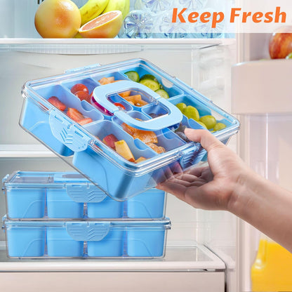 TCHZA Snackle Box Container, Dishwasher Safety - Divided Serving Tray with Lid and Handle, Charcuterie Board for Portable Snack Platters - Clear Organizer for Fruits Snacks,Perfect for Road Travel