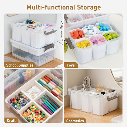 Citylife 17 QT Plastic Storage Box with Removable Tray Craft Organizers and Storage Clear Storage Container for Organizing Bead, Tool, Sewing, Playdoh