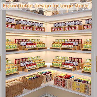 2 Sets Bamboo Can Organizer for Pantry, 3-Tier 6-Piece Adjustable Cabinet Can Display Rack, Soda Can Organizer Holds Up to 31 Cans, Canned Goods Storage Holder for Pantry, Cabinet, Countertop