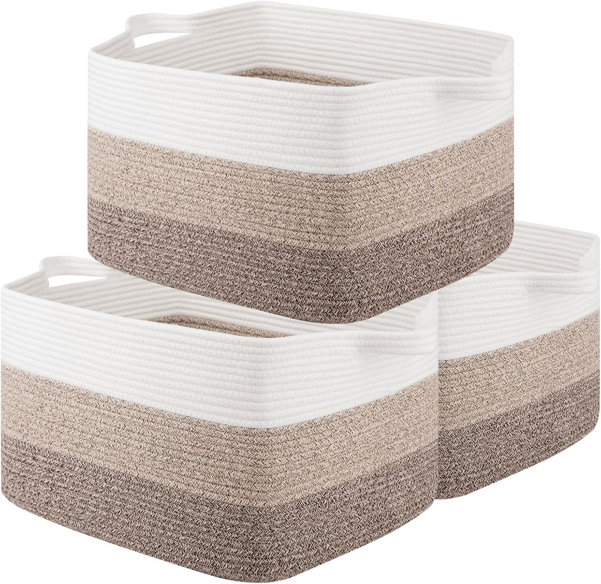 OIAHOMY Storage Basket, Woven Baskets for Storage, Cotton Rope Basket for toys,Towel Baskets for Bathroom - Pack of 3, Gradient Yellow