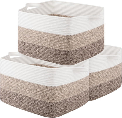 OIAHOMY Storage Basket, Woven Baskets for Storage, Cotton Rope Basket for toys,Towel Baskets for Bathroom - Pack of 3, Gradient Yellow