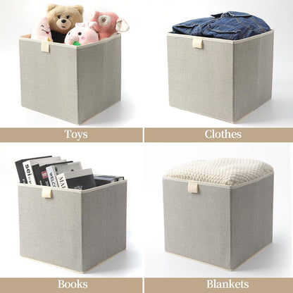 Storage Baskets, 11-Inch Woven Fabric Bins, Storage Cubes with Reinforced Handles, Organizer Bins for Closet Shelves, Foldable, for Toys, Clothes, Natural Beige (3PCS/Beige-11*11*7.8inch)