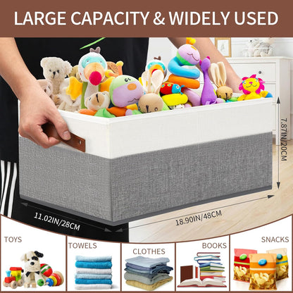 Large Capacity Storage Bins Closet Organizer for Shelves, Fabric Closet Storage Baskets Boxes with Leather Handles for Organizing Clothes, Sheets, Jeans, Toys, Books (Grey)