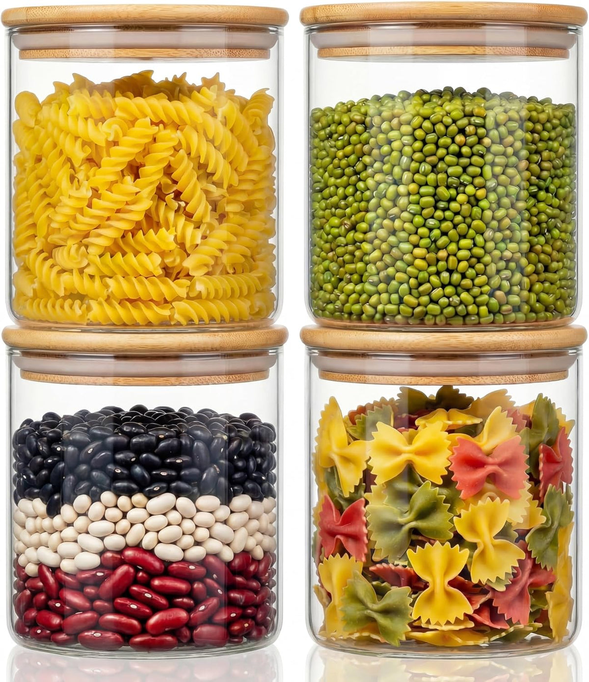 32oz - Glass Jars with Bamboo Lids, Glass Pantry Storage Containers with Airtight Lids, Round Air Tigh Food Storage Canisters for Cereal, Pasta, Flour, Sugar, Rice, Best for Kitchen Organizer
