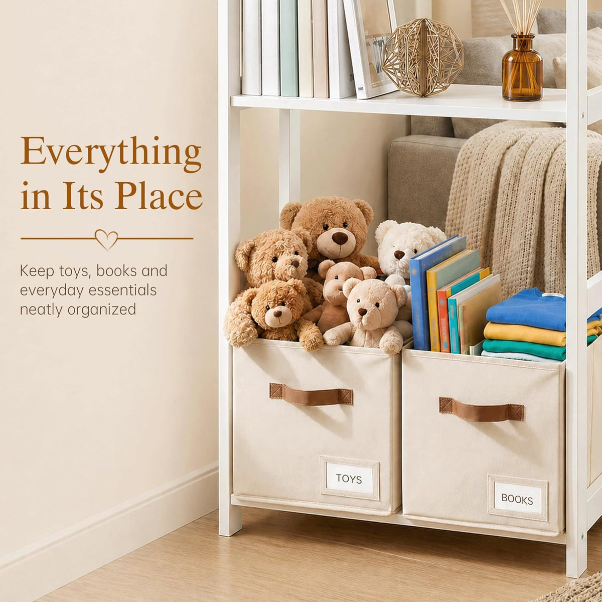 Storage Cubes, 11 Inch Fabric Storage Cubes Organizer Bins with Labels, Odor-Free & Sturdy PP Structure, Cubby Baskets for Closet, Shelves, Toys & Nursery (Beige)
