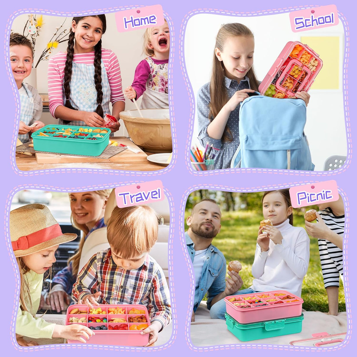 Xyptorix Snack Box Container for Kids - Adjustable 12-Compartment Snack Containers, Reusable Bento Box, Dishwasher Safe, BPA-Free, Perfect for School, Travel, Camping & Picnic, Ivory White