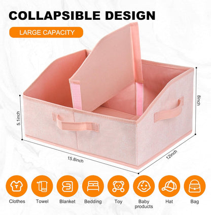 Closet Storage Bins, Large Closet Organizer Baskets with Divider & Handles,Trapezoid Fabric Shelf Organizers, Collapsible Storage Cubes for Clothes, Towels, Toys - Beige