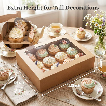 VGOODALL 12 Count Cupcake Boxes, 6PCS Cupcake Container with Window Boxes Holding 72 Pastry Box for Birthday Holiday Party Bakery Supplies 13.2"x9.8"x4"