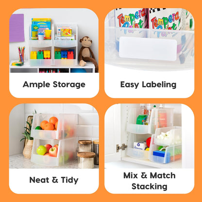 IRIS USA Clear Plastic Stackable Storage Bins, Large-, Open Front Fridge Pantry Kitchen Closet Cabinet Bathroom Organizer Basket for Organizing Snack, Cans, Office Supplies, and Coffee Pods