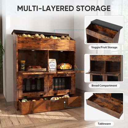 Verano Garden Potato Storage Bin, Wood Bread Box with Lid, Farmhouse Potato and Onion Storage Bin with Mesh Doors, Fruit and Vegetable Storage Rack with Removable Drawer (Rustic Brown, 16.0")