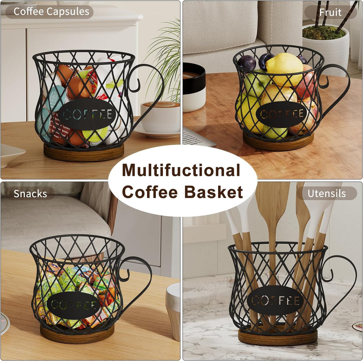 YINMIT K Cup Holder Organizer, Sturdy Coffee Pod Holder Organizer, 35 Kcup Large Capacity Storage Basket for Kitchen Counter and Office Desktop (Circular Grid)
