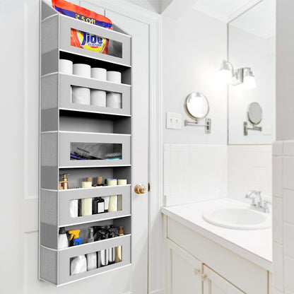 Simple Houseware Large Heavy Duty Over the Door Organizer with 5 Clear Window Pockets, 45 lbs Capacity for Pantry, Closet, Bathroom, Gray