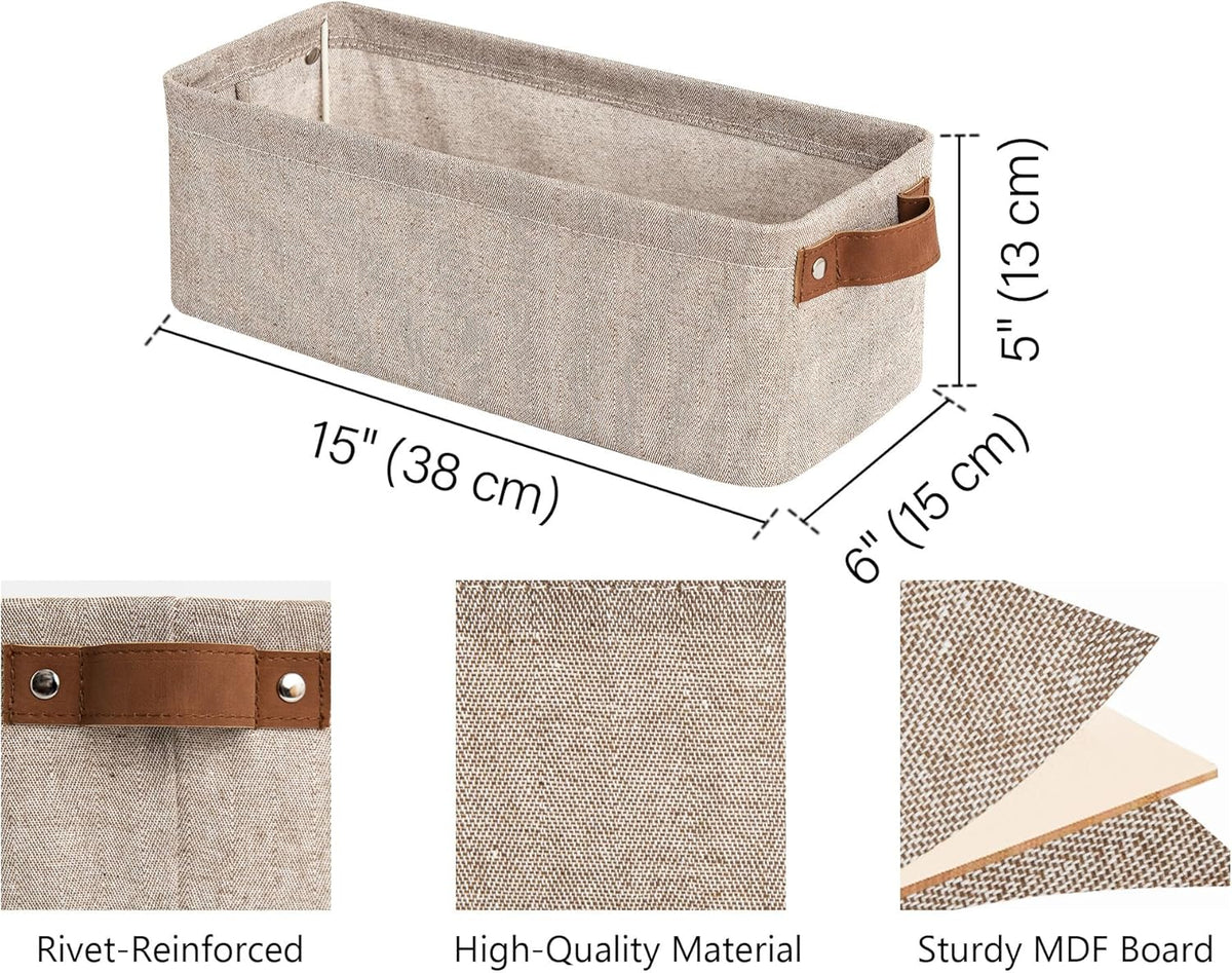 StorageWorks Narrow Storage Bins, Small Basket for Closet and Shelves, Fabric Organizer with Handles, Toilet Paper Storage, Black, 2-Pack