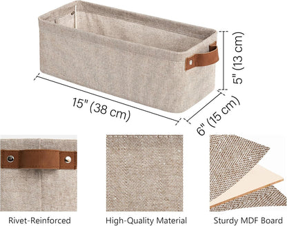 StorageWorks Narrow Storage Bins, Small Basket for Closet and Shelves, Fabric Organizer with Handles, Toilet Paper Storage, Black, 2-Pack