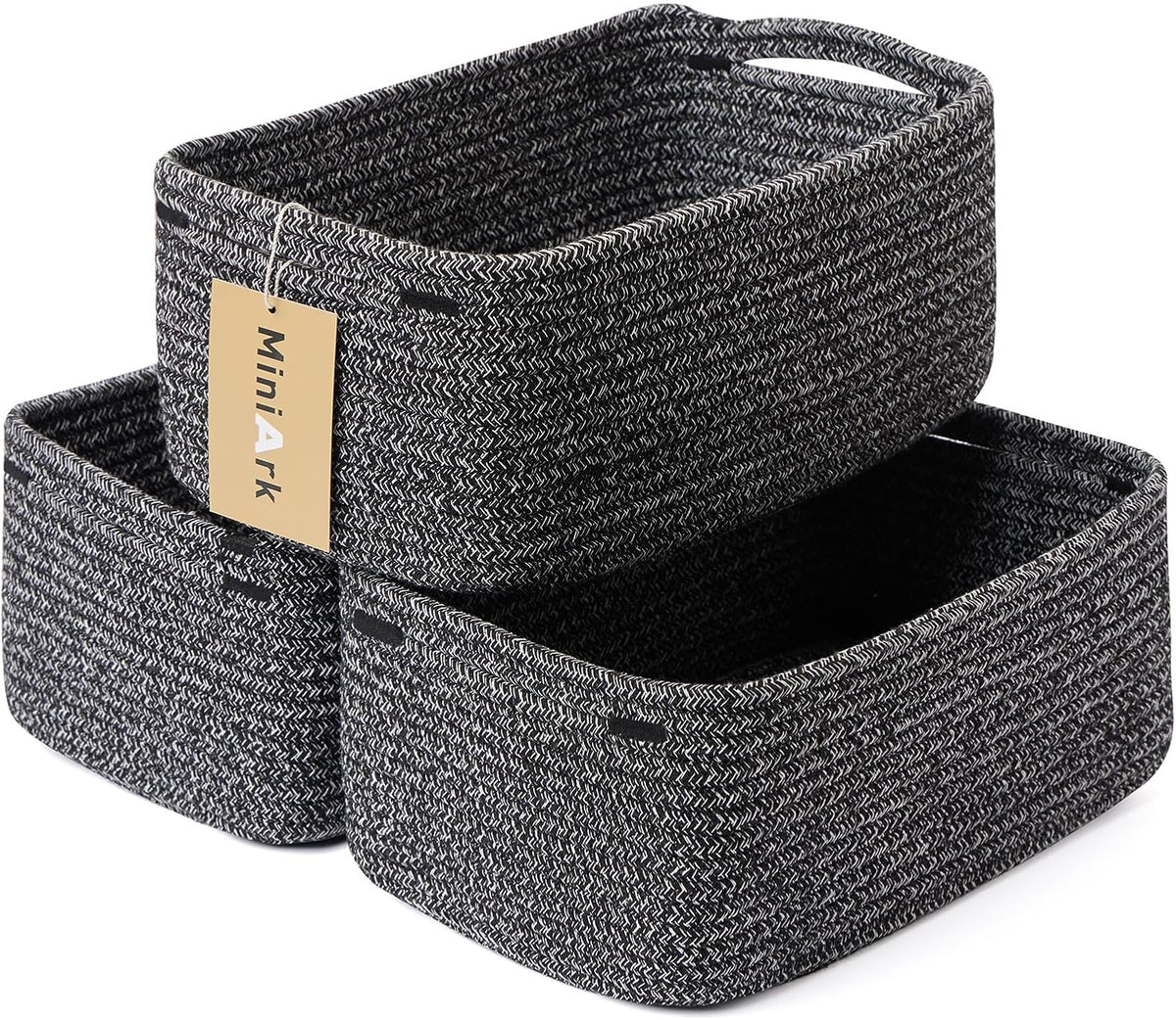 MiniArk Small Storage Baskets for Organizing | Closet Organizer Bins | Shelf Toy Basket | Woven Rope Baskets | Cube Decorative Box | Shallow Basket | L11.5xW7.5xH4.7| Brown