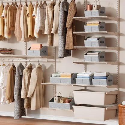 Homsorout Closet Organizers Bins 6 Packs - Large Closet Shelf Organizer with Handles, Fabric Trapezoid Storage Bins, Collapsible Storage Cubes for Clothes, Towels, Light Gray