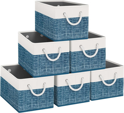 Fab totes Storage Bins, Foldable Storage Baskets for Organizing Toys, Books, Shelves, Closet, Large Storage Box with Rope Handles, Sturdy Organizer Bins, White & Grey