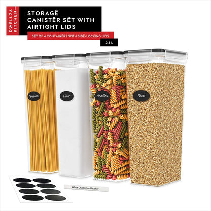 Large Airtight Food Storage Containers with Lids Set of 4 3.2L - 102 fl. oz Pasta storage Containers, BPA Free Plastic Spaghetti container - Air Tight Canisters for Kitchen Pantry Organization