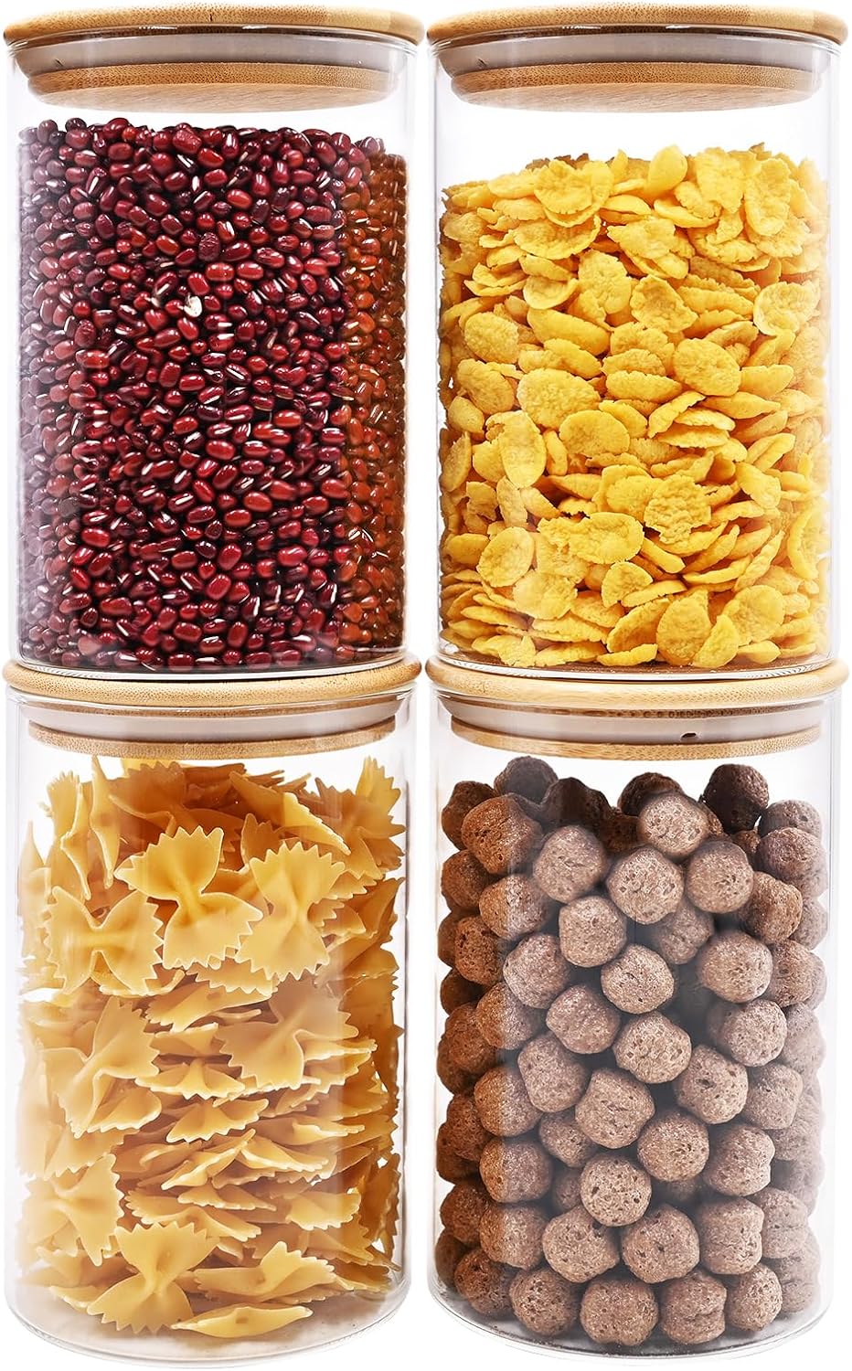 SHOWIN Glass Food Storage Jars Square 37oz, 4 Pack Glass Jars With Bamboo Lids, Kitchen Storage Containers For Spice, Candy, Cookie, Storage For Pantry Organizers