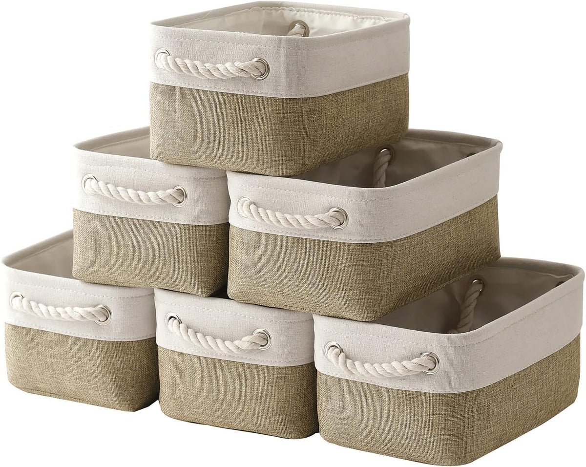 Fabric Storage Bins 12x8x5 inch [6-Pack] with Rope Handles - Decorative Baskets for Organizing