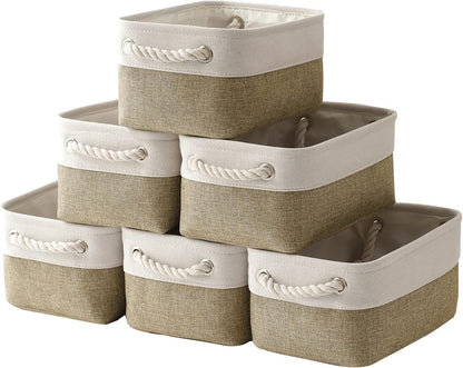 Fabric Storage Bins 12x8x5 inch [6-Pack] with Rope Handles - Decorative Baskets for Organizing