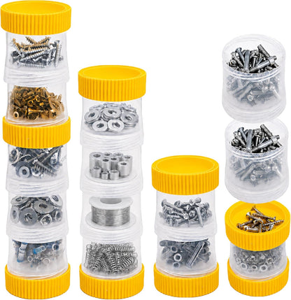 Small Footprint Stackable Screw Container, Stack Any Number & Grab Only the Cup You Need, 12 Cups & 9 Lids Modular Small Parts Storage Containers for Screws, Nuts, Bolts & Fasteners, Oroto Linka