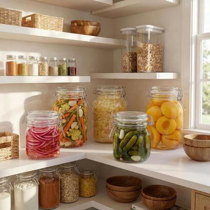 78oz - 3 Pack Square Glass Jars with Airtight Lid, Wide Mouth Mason Jars with Clamp Lids, Air Tight Glass Canisters, Best Food Storage Containers for Flour, Sugar, Cereal, Pasta, Rice, Coffee, Spice