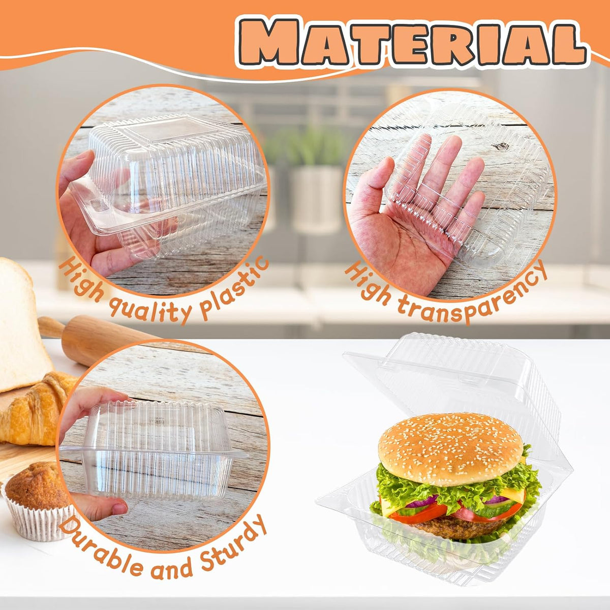 Jizvxe 100 Pack Clear Plastic Square Hinged Food Container,Disposable Plastic To Go Containers with Clear Lids,Cake Slice Containers Clamshell Takeout Tray for Pastry,Salad,Dessert(5.1"x 4.7"x 2.8")
